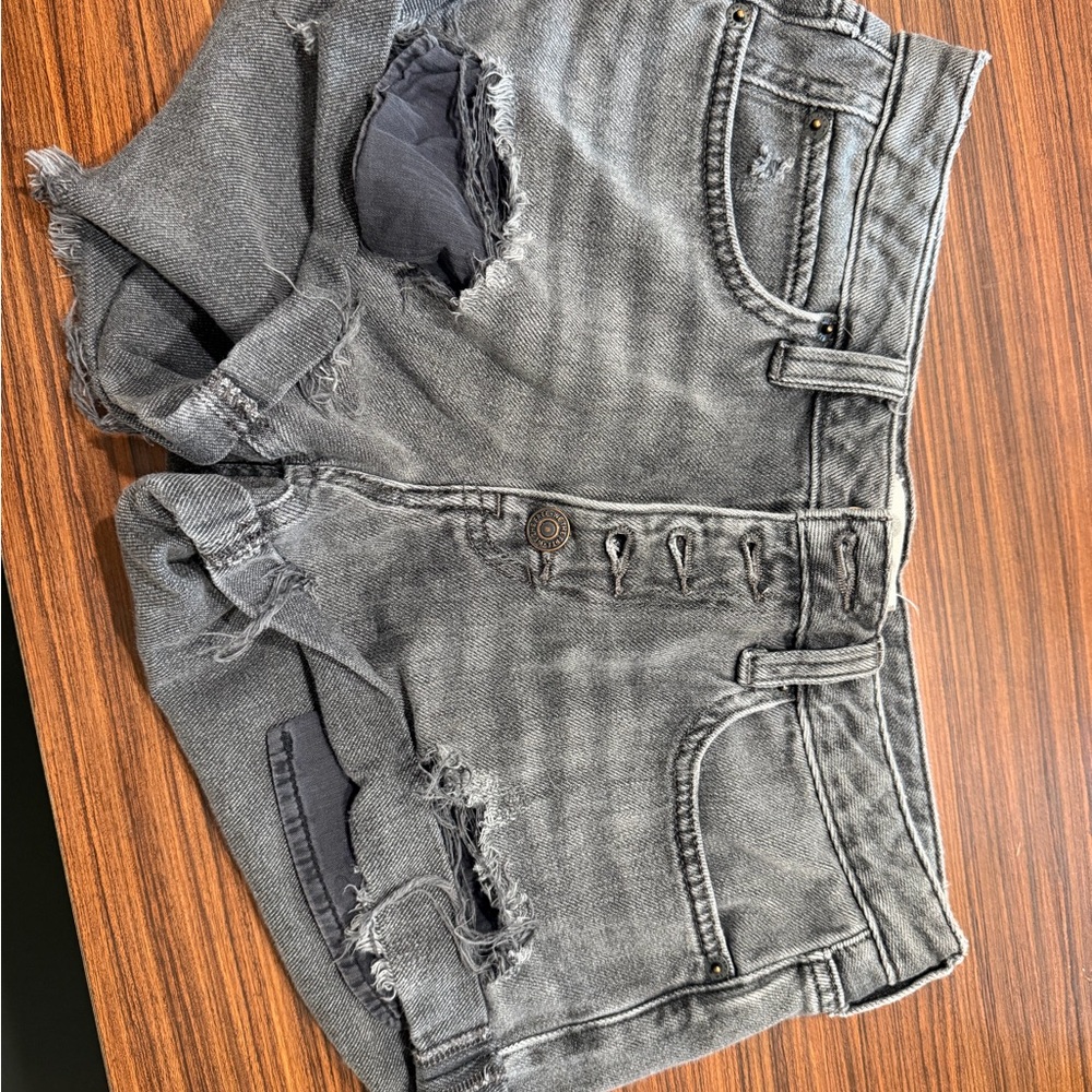 MidRise Distressed black free people Denim Shorts